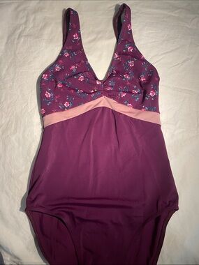 Class In Leotard - Plum/eggplant with floral pattern